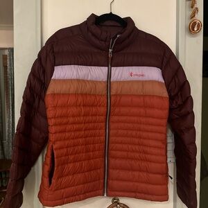 Cotopaxi Fuego Down Puffer Hoodless Women’s large purple orange maroon jacket